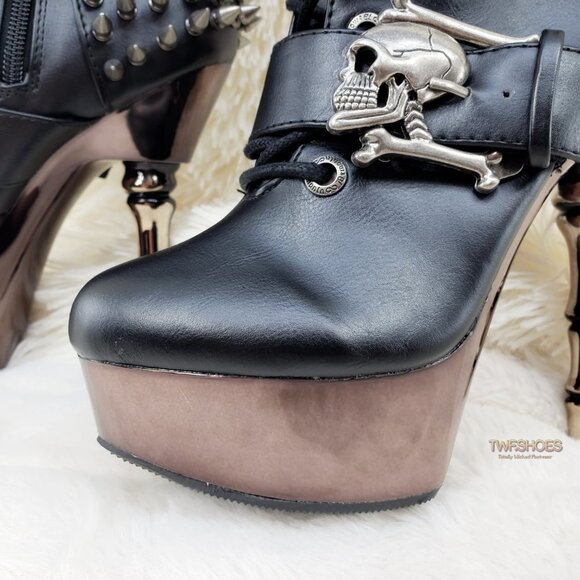 Muerto Goth Punk Bone Heel Spiked Skull Buckle Knee Boots RESTOCKED - Picture 15 of 15